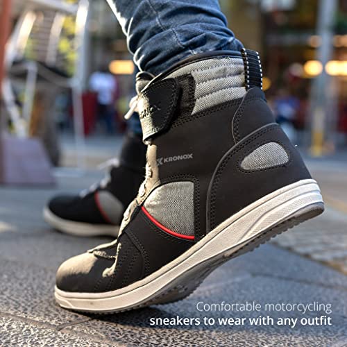 KRONOX Motorcycle Riding Shoes for Men & Women - Lightweight Reflective Protective Sneakers, Ankle Support & Stylish Moto Gear for Road & Commuting Black
