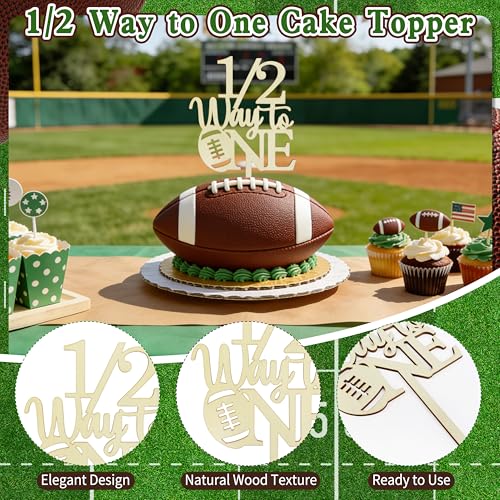 Image of THAWAY Football 1 /2 Birthday Decorations Kit - Includes inchHalf Time inch Banner, High Chair Garland, inch1 /2 Way to One inch Cake Topper, Soft Cone & Photo Backdrop for 6-Month Football Party