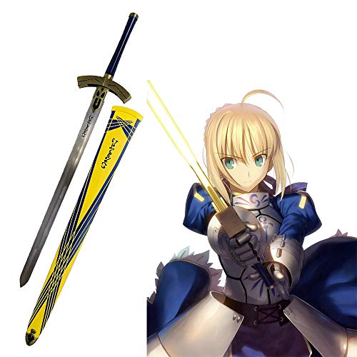 Yongli Sword Fate Stay Night Fate Grand Order Saber Japanese Anime Game Cosplay Replica Steel Sword Excalibur Sword in The Stone (Yellow)