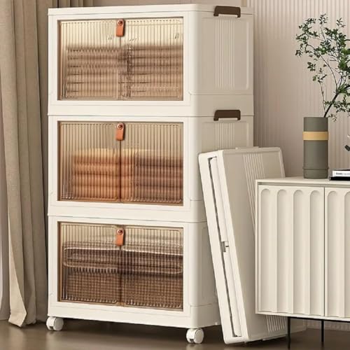 Image of Mevigo 3-Door Plastic Wardrobe for Kids| Almirah and Wardrobe for Baby Clothes| Modular Storage Cabinet with Wheel| Kids Multipurpose Organiser for Clothes /Shoes /Books /Toy -
