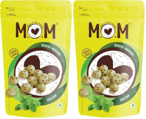 Image of MOM - Meal of the Moment, Roasted Pudina Makhana, 52g /65g - Gluten Free | Anti Oxidants | MSG Free | Zero Trans Fat | No added Preservatives and No artificial Flavours (Pack of 2)
