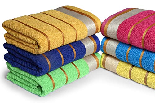 Bolbom's- Premium 100% Cotton 6 Piece Bath Towels Set | Mixed Random Color Assorted Style | Size - 28" X 58" | Highly Absorbent Durable, Light Weight Bathroom Towels Perfect For Daily Use #TOP1