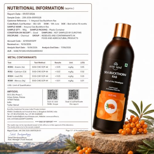 Image of Sea Buckthorn Juice Pack of 3 (425ml Each) | Natural Wellness Drink with Vitamin C, Omega 3 6 7 9 & Antioxidants | Sea Buckthorn Ras for Immunity Support, Skin & Hair Wellness, Energy & Digestion | Dark Glass Bottle | No Added Sugar