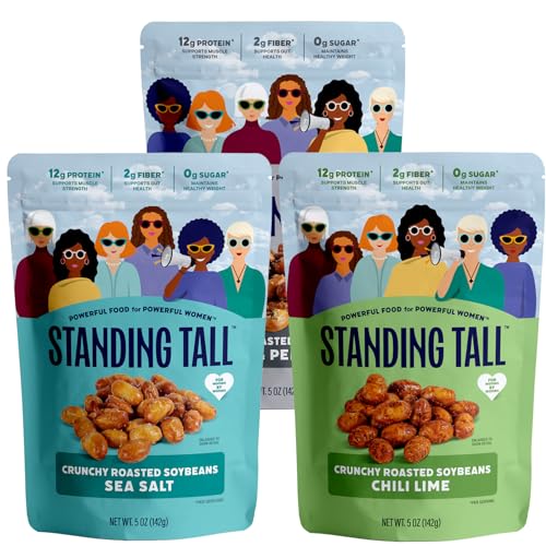 Standing Tall Roasted Soybean Snack Variety Pack – Chili Lime, Sea Salt & Salt & Pepper – 12g...