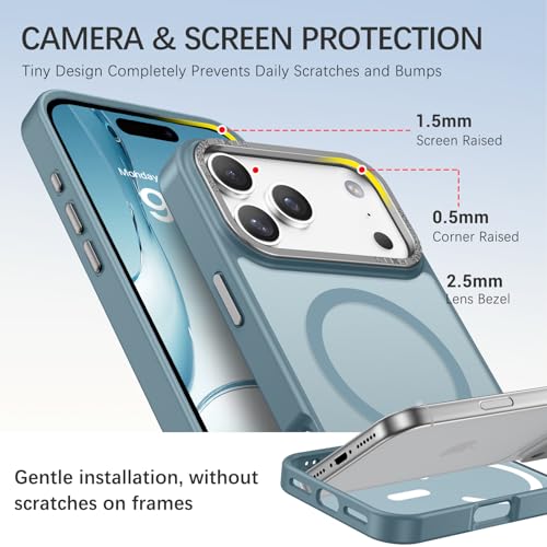 Image of YINLAI for iPhone 17 Pro Max Case 6.9-inch,Magnetic Compatible with MagSafe, Slim Matte Anti-Fingerprint, Shockproof Full Body Military Grade Protection for iPhone 17 Pro Max Cover, Gray Blue