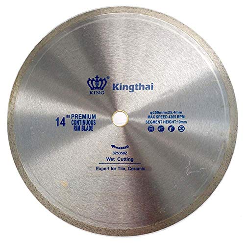 Kingthai 14 Inch Continuous Rim Diamond Saw Blade for Cutting Porcelain Tiles Ceramic,Wet Cutting,7/8-5/8 Arbor