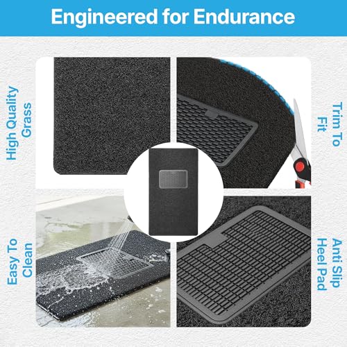 Image of KINGSWAY Accessories Noodle Grass PVC Foot Mats Compatible with Honda Amaze (Year 2025 Onwards - All Model) | 12mm Thickness Universal Fit Anti-Slip Car Floor Mats | Set of 3 Pcs | Black