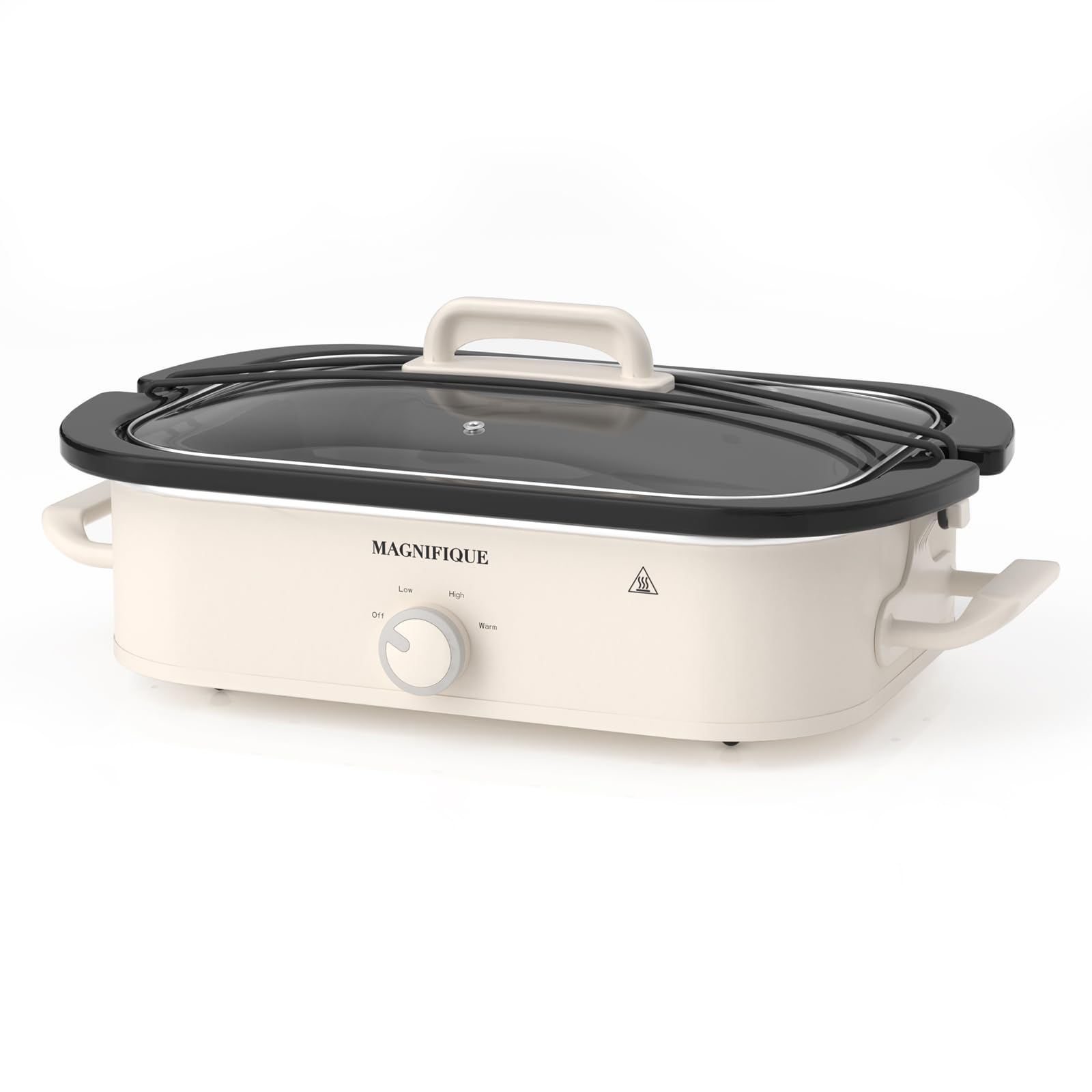 MAGNIFIQUE 4 Quart Slow Cooker with Ceramic Nonstick Baking Dish Adjustable Temperature Oven Safe for Lasagna Roasts Dishwasher
