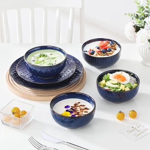 Image of MALACASA 12 Pieces Dinnerware Sets, Modern Plates and Bowls Sets, Blue Dish Set for 4, Kitchen Ceramic Dinner Plates Dishware Set, Microwave and Dishwasher Safe, Series LYDIA