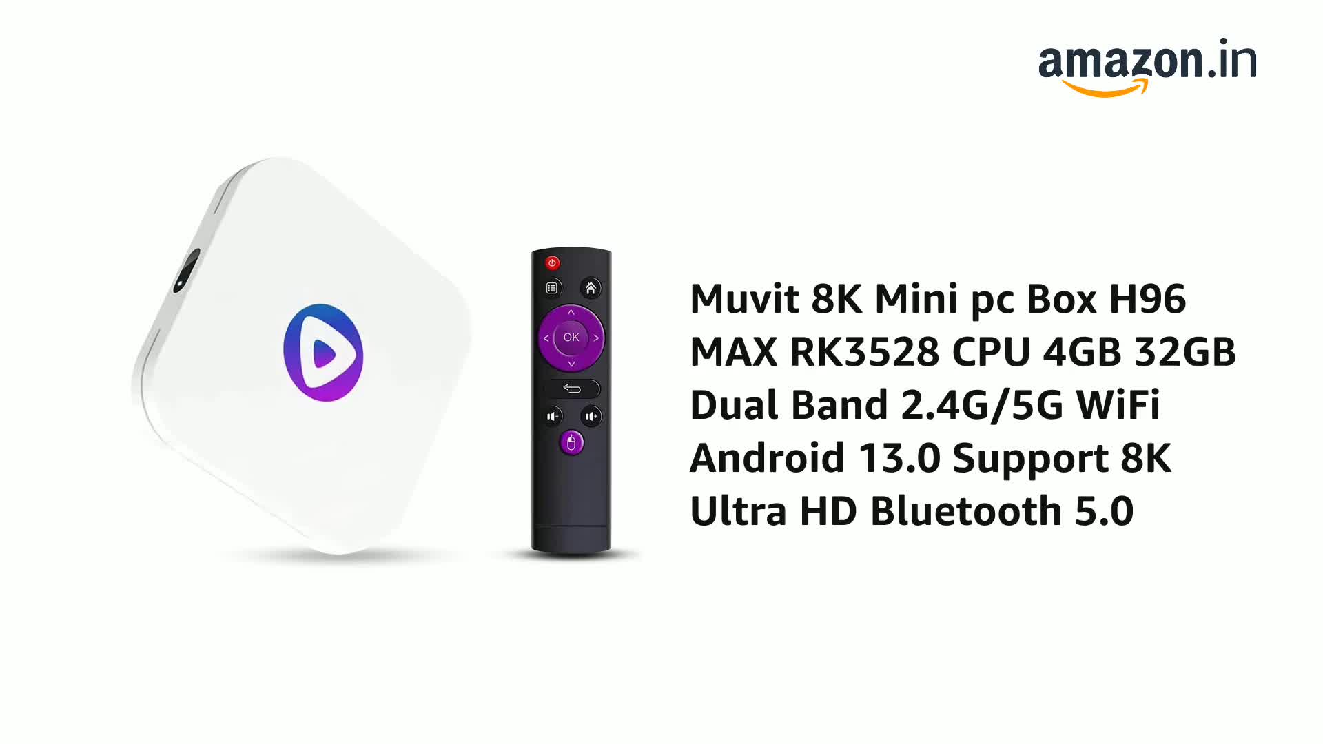 Android TV Box 14.0, 4GB RAM 64GB ROM RK3528 Quad-Core, TV Box Support 4K UHD HD 2.0, WiFi 6/Bluetooth 5.0, Dual USB 3.0/2.0 1000M LAN Smart Box