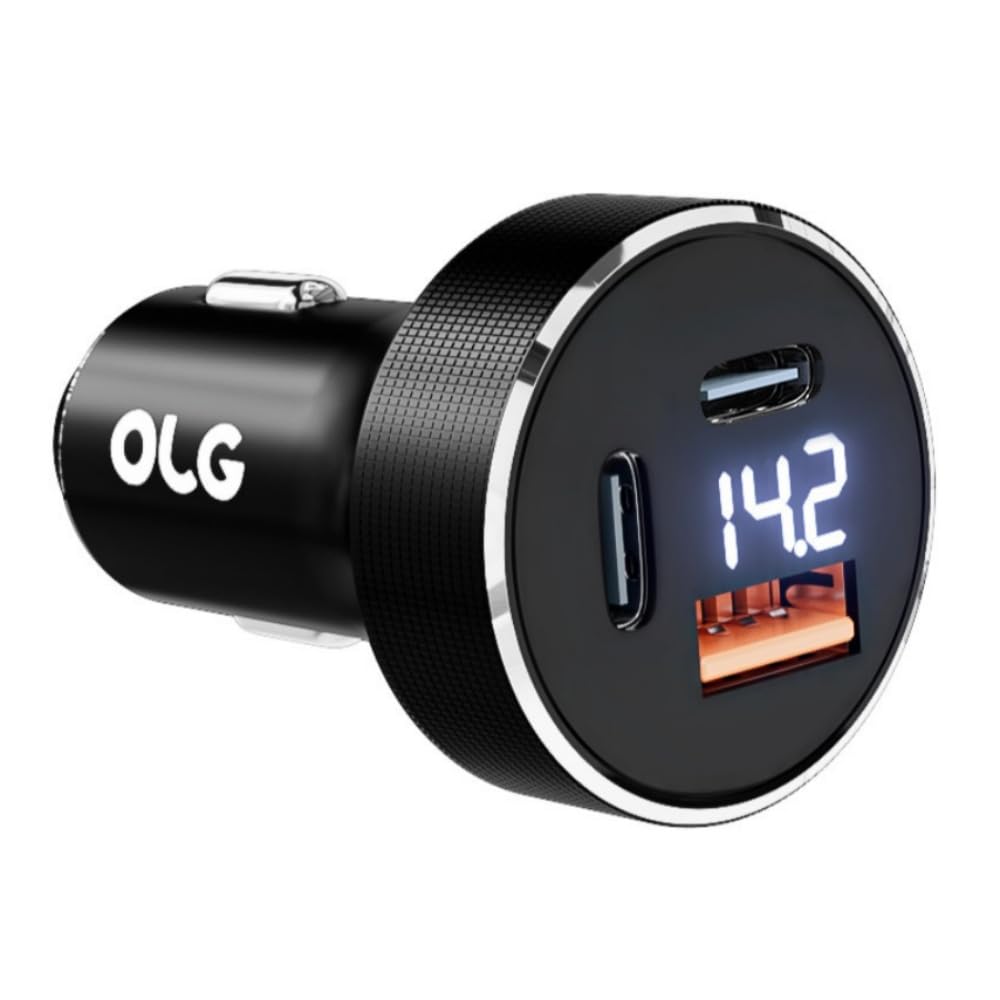 OLG Caricabatteria da auto da 100 W, 3 porte Cargador para Carro (display LED, compatibile con 12 V/24 V), adattatore USB per ricarica rapida per iPhone, Android, tipo V