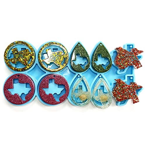 Szecl - Moldes de 10 cavidades de Texas para resina epoxi, aretes de mapa del estado de Texas, molde de silicona para llavero, molde de fundición de resina con agujero, molde de resina para