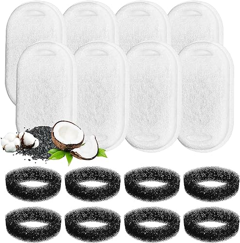 Beauenty 8+8PCS Cat Water Fountain Filters Cats Fountain Filter Replacement for 108oz/3.2L & 67oz/2L Stainless Steel Cat Water Fountain Pet Fountain Activated Carbon Replaced Filter(8+8PCS)
