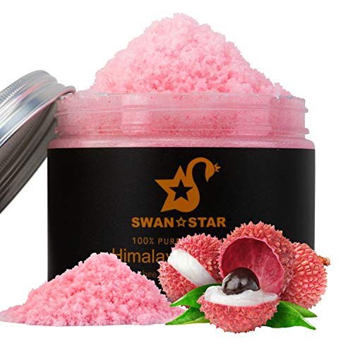 SWAN STAR Himalayan Salt Body Scrub With Lychee Essential Oil, All Natural Body Scrub For Exfoliation & Anti Aging, Great Gifts For Women - 12 oz