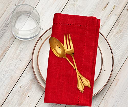 Red Cloth Napkins Set Of 6, Linen Dinner Napkins 18X18 100% Cotton Napkins, Dinner Napkins, Linen Napkins Machine Washable And Handcrafted, 4Th Of July Napkins, Classic Hemstitch Red Dinner Napkins #TOP2