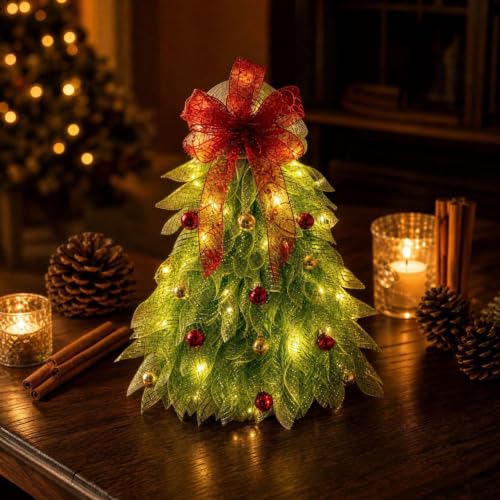 19.69 Inch Illuminated Christmas Wreath with Fairy Light | Handmade Wreath for Front Door Hanging Artificial Wreath with Bow Ball Ornament Christmas Decorations Holiday Party Decor - image 4