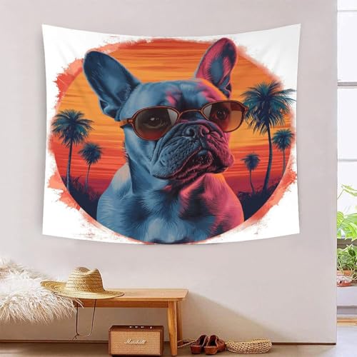 Tapisserie Bouledogue Français 3D décorative 180x230cm grand format en tissu mural pour salon