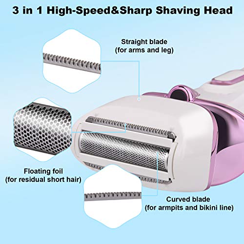 Electric Razor for Women Lady Shaver Bikini Trimmer Body Hair Removal for Legs and Underarms Painless Cordless Rechargeable Wet and Dry Razor with LED Light. - Thumbnail 6