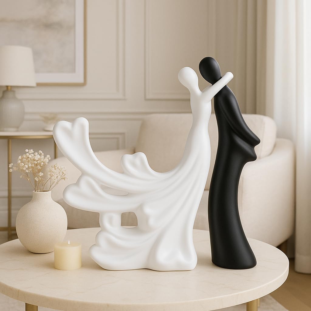 LADROX® Passionate Lover Hugging Couple Figure | Beautiful Home Decor - (Set of 2, White Black),Brass, Love