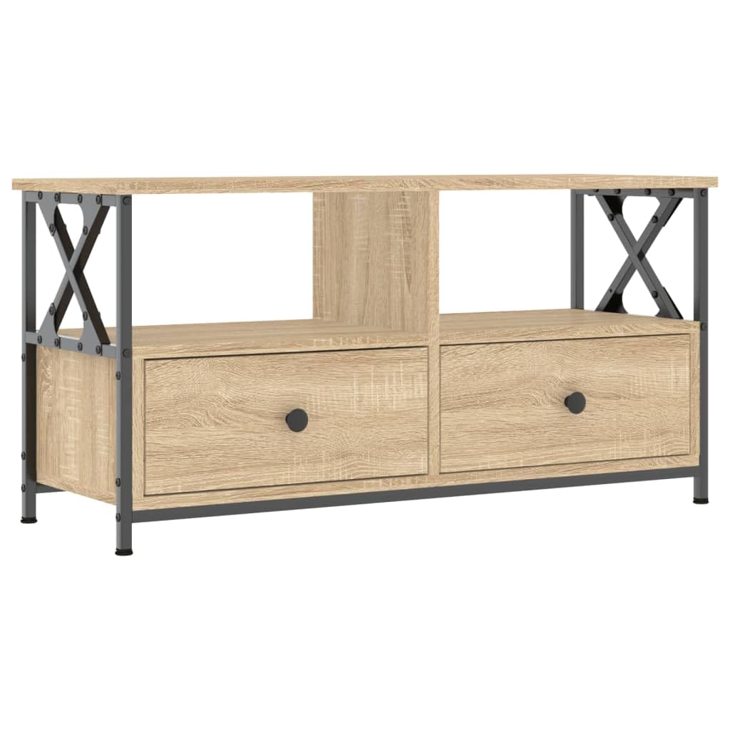 vidaXL Mueble TV Hierro y Madera contrachapada Roble Sonoma 90x33x45cm