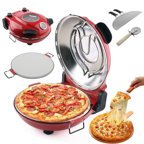 Horno Eléctrico para Pizza 1200w, Horno para Pizza de Interior, 420℃ Pizzero de Encimera, Temperatura Ajustable/Temporizador, con Utensilios, Revestimiento Antiadherente
