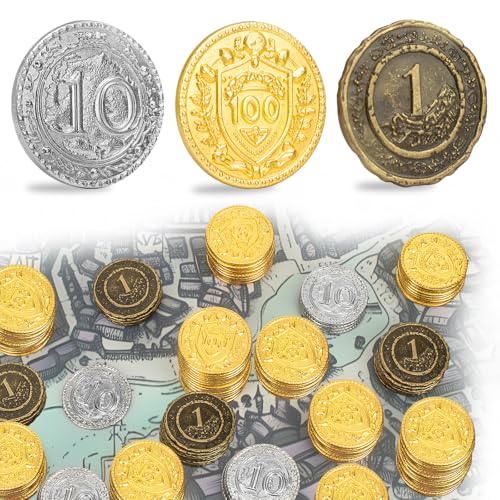 Byhoo 30PCS Metal DND Coins, 1.2' Oro Plata Cobre Tokens con Valor Facial para Juego de Mesa y Tabletop RPG, Fantasía Metal Coins for Pirate Game Party Cosplay