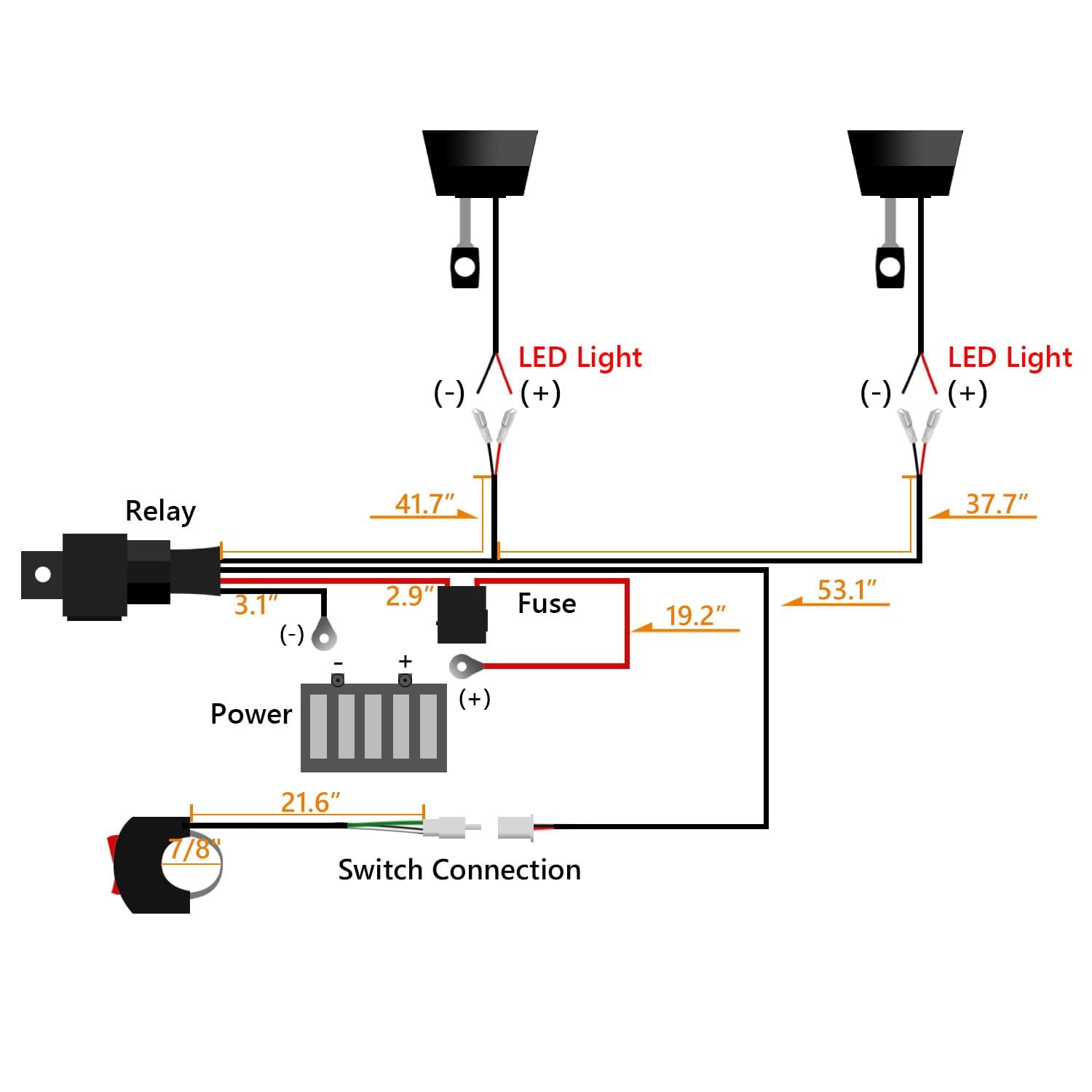 Erato Kit cablaggio per motocicletta con luce LED con kit relè da 12 V 40 A con 2 connettori per luci Fusibile in linea da 30 A per barra luminosa Luci di guida Fendinebbia Luci di lavoro ausiliarie