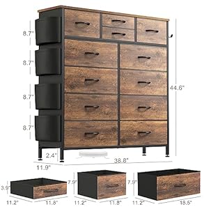 Lulivedresserforbedroomwith12drawerstalldresserchestofdrawerswithsidepocketsandhooksfabricdresserstoragetowerforclosethallwaylivingroomrusticbrown Urban Country Home Decor Lulive dresser for bedroom with 12 drawers tall dresser chest of drawers with side pockets and hooks fabric dresser storage tower for closet hallway living room rustic brown urban country home decor