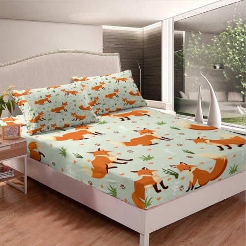 Ensemble Draps Lit Renard Mignon Vert Reine Garçons Filles