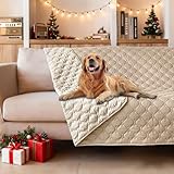 gogobunny 100% Double-Sided Waterproof Dog Bed Cover Pet Blanket Sofa Couch Furniture Protector for Puppy Large Dog Cat, Reversible (52x82 Inch (Pack of 1), Dark Beige/Light Beige)