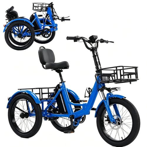 Triciclo eléctrico Plegable para Adultos, Cuadro de fácil Acceso, batería extraíble de 48 V y 15 Ah, Color Azul, Ideal para desplazamientos Diarios y Ciclismo al Aire Libre.