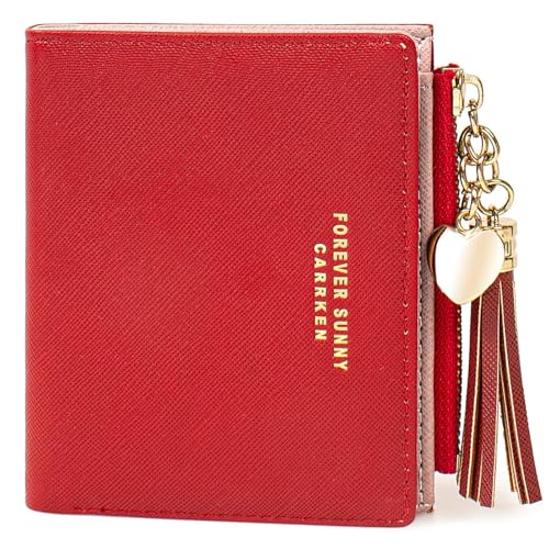 Carteira feminina bonita, elegante, longa, fina, porta-cartões, minimalista, porta-moedas, borlas finas, com zíper, carteiras de embreagem para meninas e mulheres, Z - Vermelho, L, Minimalista