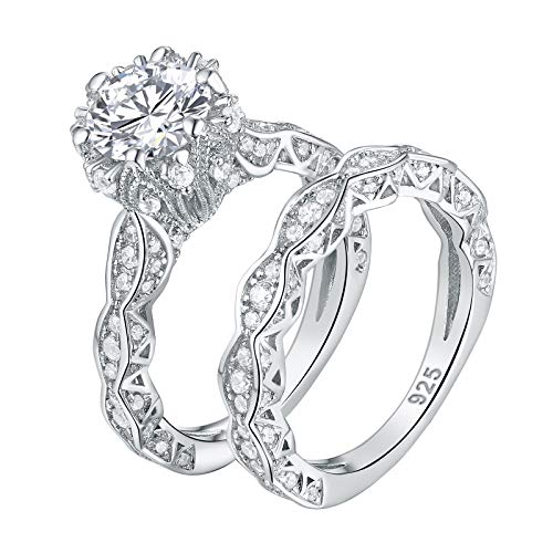 Wuziwen 4ct Cubic Zirconia Simulated Diamond Wedding Engagement Ring Sets Sterling Silver Size 8