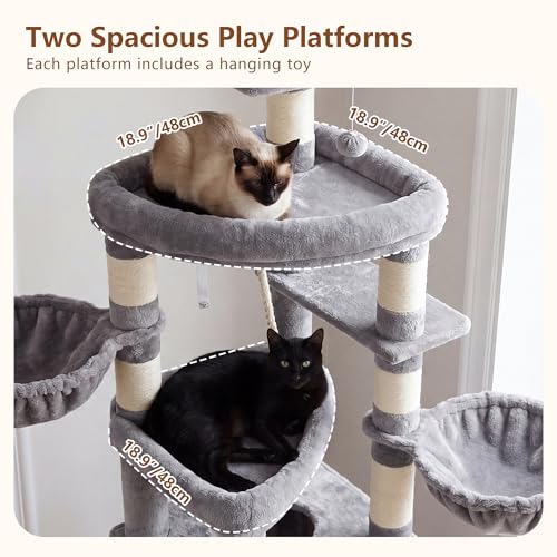 Image of Heybly Cat Tree, 82.7″ Extra Tall Cat Tower for Large Cats Adult HCT063W | Giant Cat Condo with Multi-Level Platforms, 2 Baskets, Spacious Cat Cave, Wide Sisal Scratching Board, Light Gray