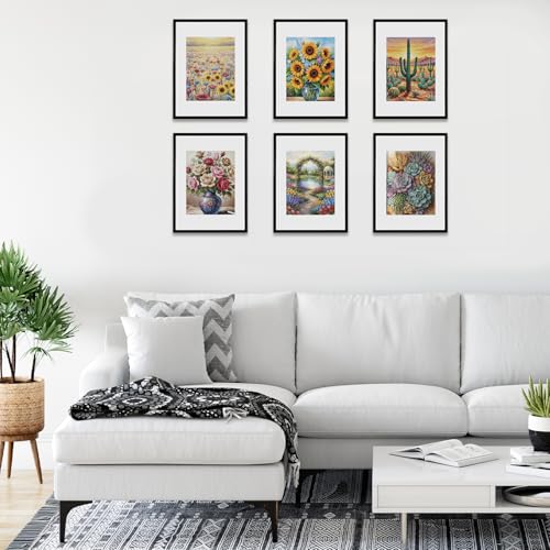 Image of Fixwal Diamond Art Frames 12x16 Picture Frame Set of 6 with Shatter Resistant Plastic Cover, Thin Border Light Weight Poster Frames for Wall Gallery Display Diamond Art Painting, Black