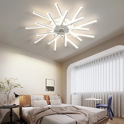 MXLDZHLW Ventiladores de Techo con Lámparas, Ventilador de Techo Tranquilo de Led con Luz con Iluminación Dc Reversible de 6 Velocidades Timer de Invierno Modo de Verano con Ventilador para Sala de Es