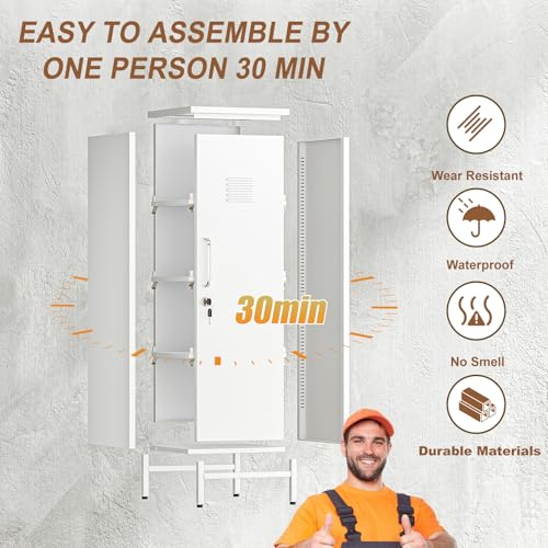 Image of pozdeg 47.24 inch White Lockable Small Metal Storage Locker | Employees Locker 1 Door & 3 Adjustable Shelves, Steel Cabinet for Employees, Home, School, Office & Gym