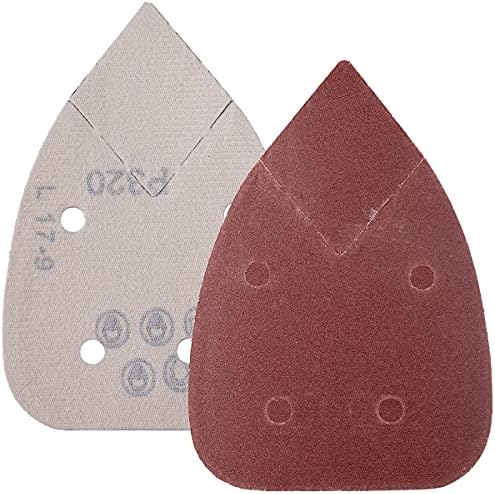 YoiYee 40 Grit Mouse Sanding Sheet, 4 Holes Hook & Loop Fastening Sandpaper, Back Sand Paper Pad, 2 Replacement Tips, for Black and Decker Detail Palm Sander, 140 x 95 mm, Red, 10pcs