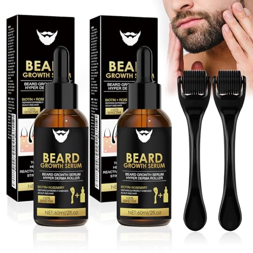 Crece Barba Kit, 2 Piezas Aceite Barba, con Rodillo, Kit Crecimiento Barba, Favorece el Crecimiento de la Barba y el Cabello, Un Regalo para Maridos, Padres y Hombres