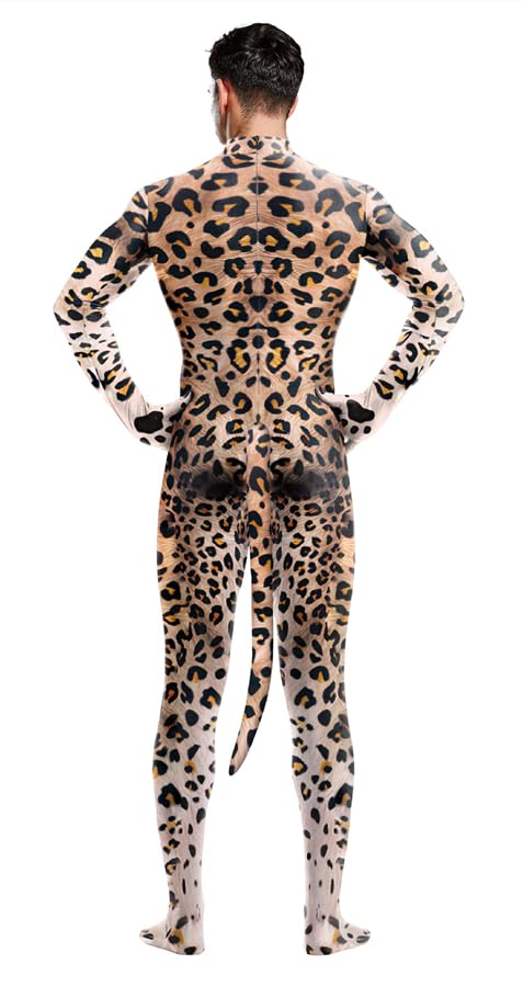 Amazon | ヒョウ柄 豹柄 全身タイツ しっぽ付き メンズ 着ぐるみ 大人