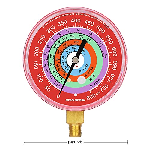 measureman refrigeration pressure gauge kit 3-1834 dial blue dial amp red dial 1834 npt lower mount 30inhg-0-250psi 250-500psi amp 0-800psi