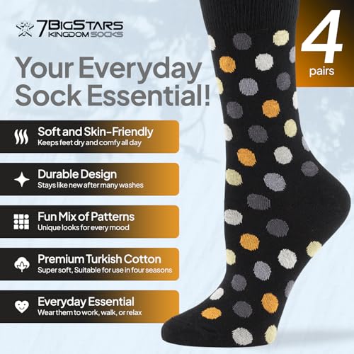 Image of Women's Cotton Crew Socks 4 Pairs Fun Gift for Her All-Day Comfort
