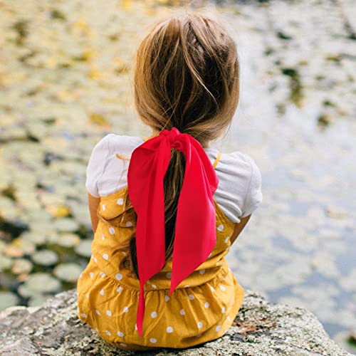 Silk Hair Scrunchies Knotted Bow Ponytails Soft Hair Holders Satin Hair Bands Elastic Hair Ties Cute Hair Scarf Ribbon For Girls And Women, 2Pcs (Red) #TOP5