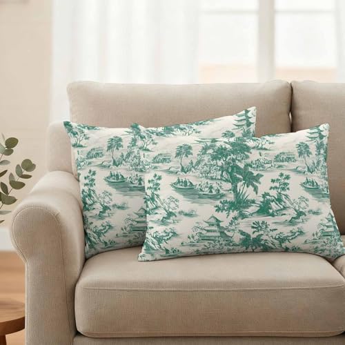 Outdoor Pillow Covers Set of 2, Chinoiserie Green Garden...