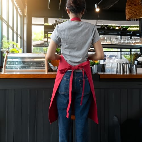 Image of Kitchen Apron - 100% Cotton, Adjustable Neck strap, Large Pocket - Unisex Apron for Men & Women - Cooking, Baking, BBQ, Gardening - Solid Colours, Striped and Checkered Patterns