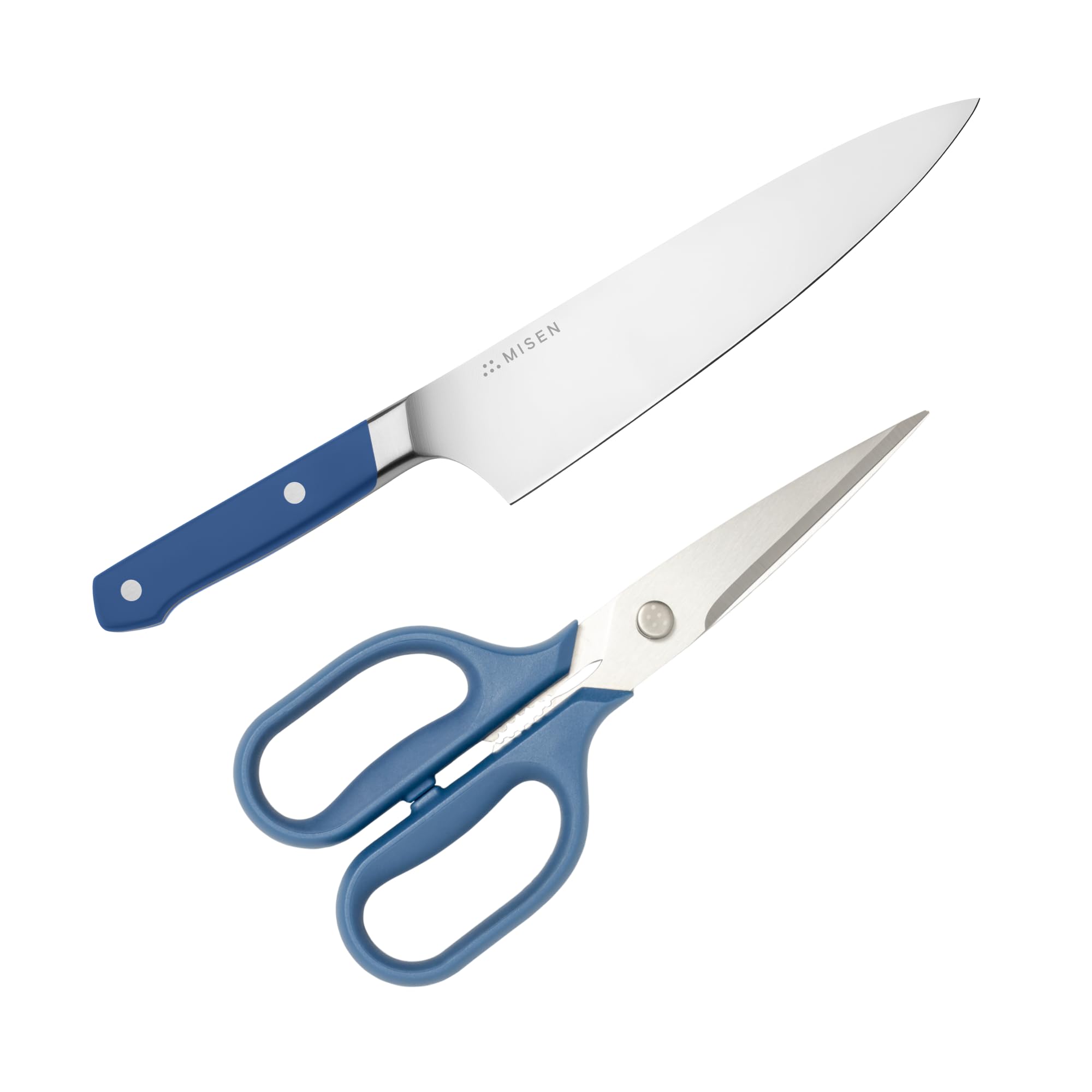 Misen 8in Chef Knife and Kitchen Shears set - Versatile, Easy Clean, Sharp - Blue