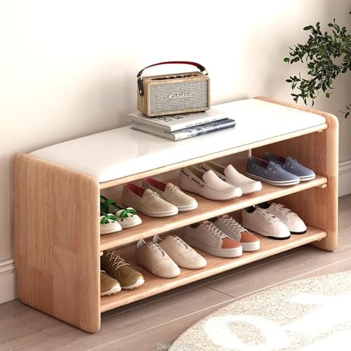 Dearolling玄関ベンチ 玄関椅子 木製 北欧風 2段 3段 収納ベンチ 靴収納 シューズラック 収納ベンチ エントランスベンチ サポートチェア スツール 腰掛け 玄関 室内 廊下 寝室 部屋 (木の色,100cm)