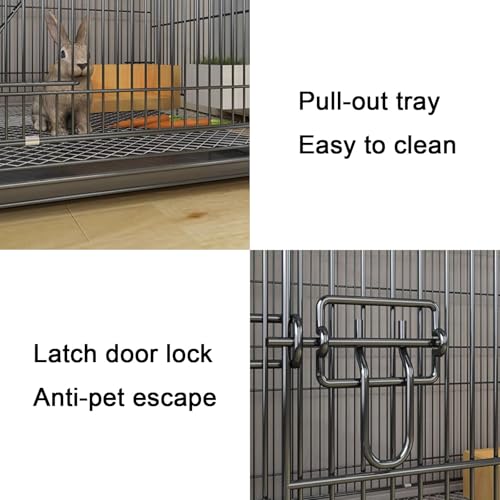 Jaula para conejos de interior de 2 pisos, estructura de cifrado de metal, jaula para animales pequeños con parte superior que se puede abrir, bandeja extraíble, para animales pequeños a medianos