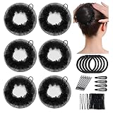 6PCS Bun Hair Nets Set Lace Elastic Mesh Bun Cover with Adjustable Drawstring Hair Accessories with