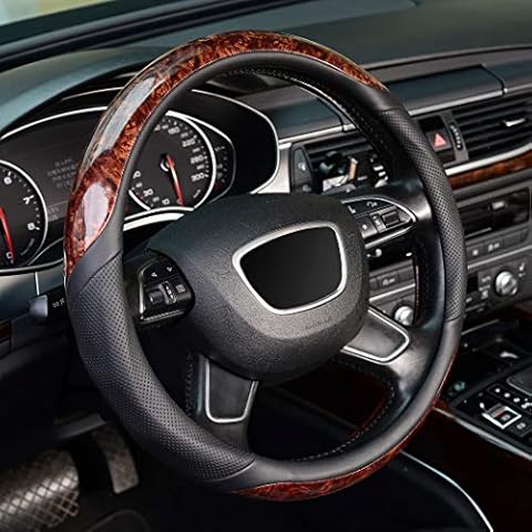 KAFEEK Wood Grain Steering Wheel Cover, Universal 15 inch, Microfiber Leather,Anti-Slip, Odorless Cover